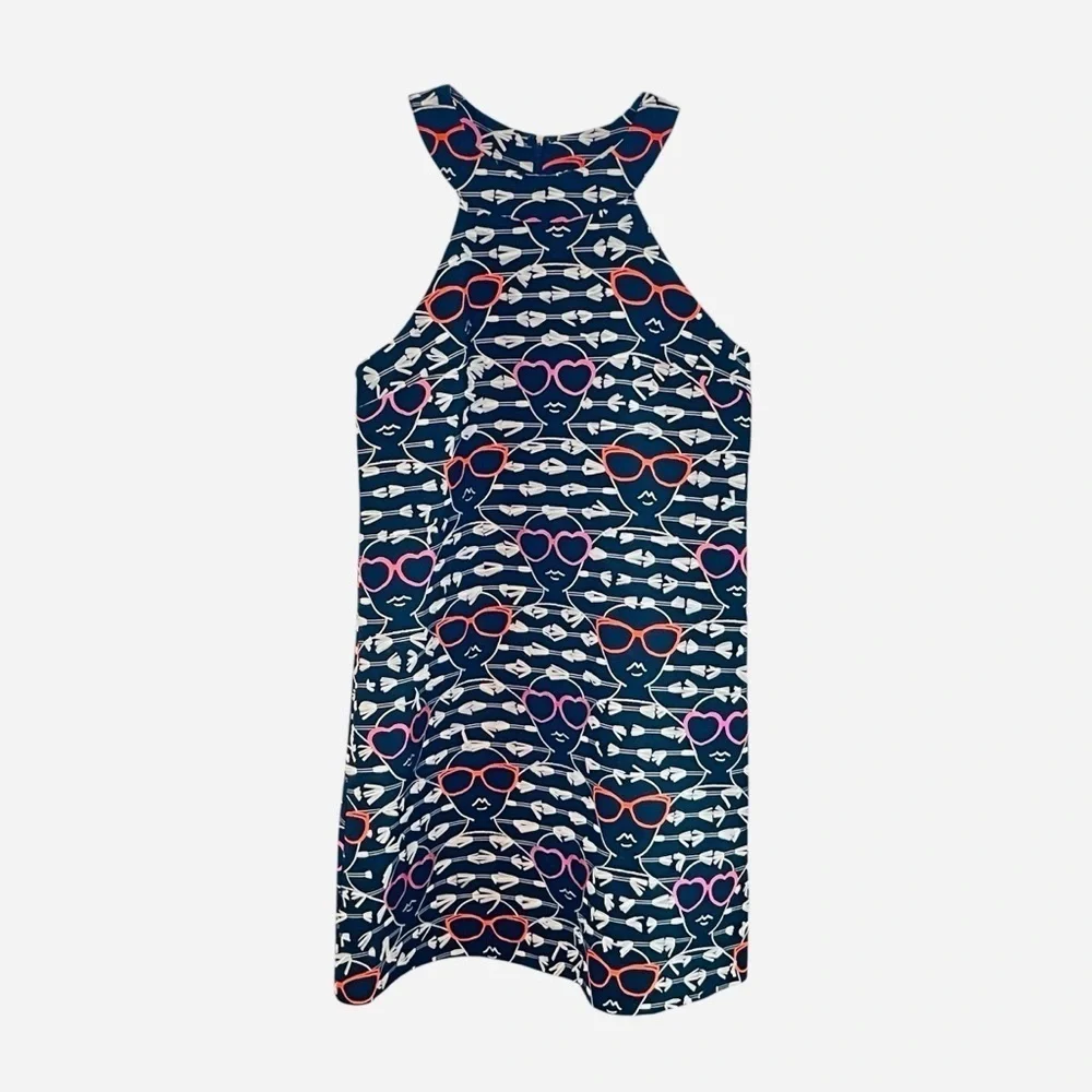 Hutch Anthropologie Pink/Black Sleeveless Halter Dress Novelty Sunglasses Print